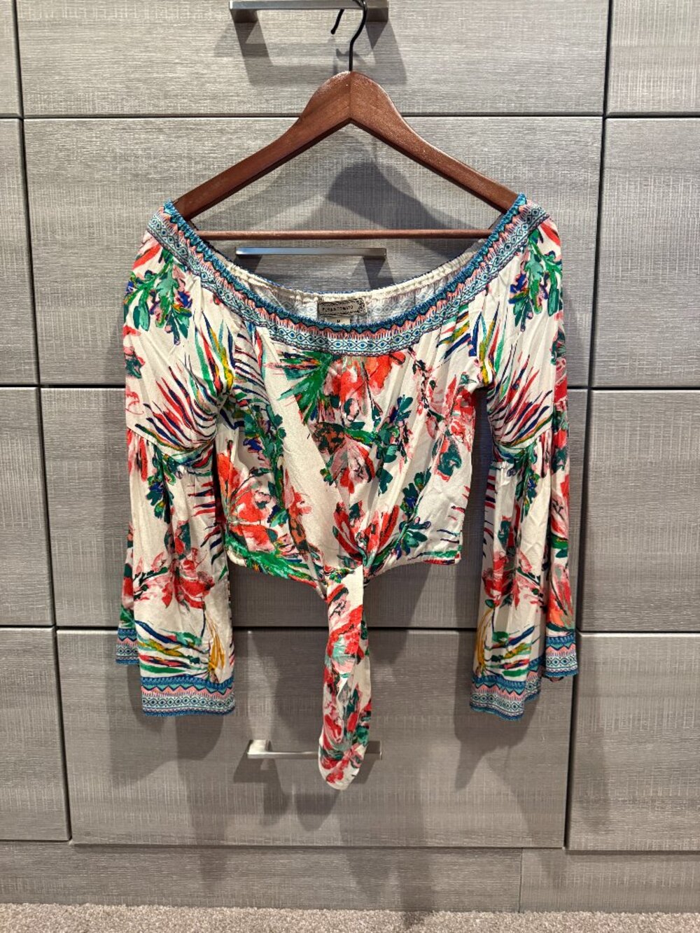 Flying Tomato Floral Off-Shoulder Tie-Front Top — Size M